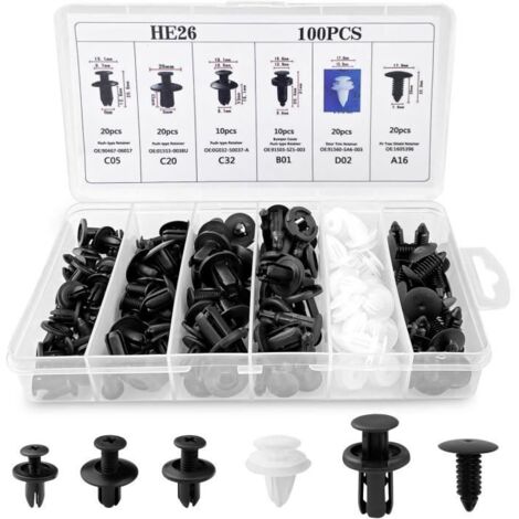 100 Pièces Clips Voiture Universel, 6 Taille Clips de Fixation Voiture Outils, Rivet Plastique, Agrafes Carrosserie pour Pare-Chocs (1/4)