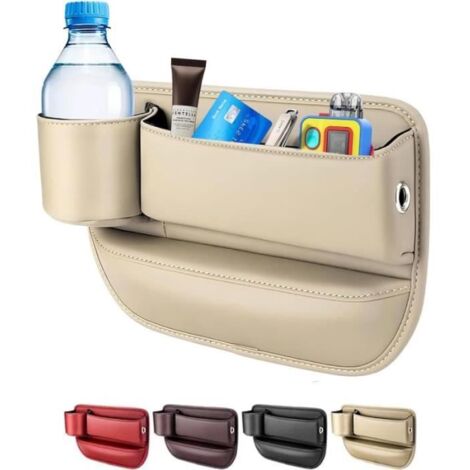 RANGEMENT+Car Leather Cup Holder Gap Bag, 2024 New Seat Gap Storage Box, Adjustable Leather Seat Car Gap Filler Organizer - Beige (1/4)