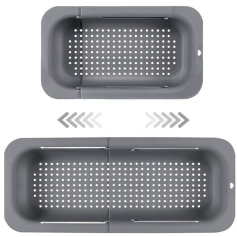 Passoire d'évier extensible - Matériau PP alimentaire - Trous de drainage efficaces - Porte-séchage rapide vaisselle (Gris foncé) (1/4)