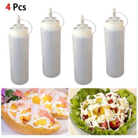 4pcs 500ml Bouteille d'assaisonnement de qualité alimentaire bouteille en plastique de huilier de salade de sauce (1/4)