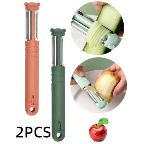 Éplucheur de légumes - Multifonctionnel - Acier inoxydable 420 - Design ergonomique - Couleurs rose et vert (1/4)