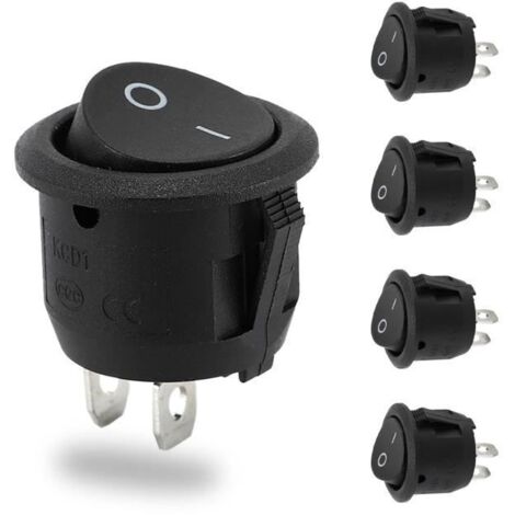 Lot de 5 Interrupteur 12v,Interrupteur Noir Rond,Mini Interrupteur a Bascule,Bouton on off,Bouton 12v,Interrupteurs 10A/125V 6A/250V (1/4)