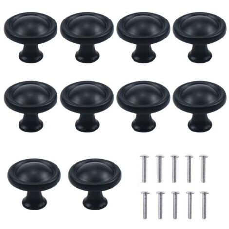 SANYUE 10PCS Noir Bouton de Meubles, 30mm Unique Trou Rond Boutons de Tiroir, Poignées de Meuble , Porte de Tiroir Poignée (1/4)