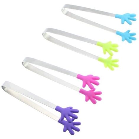 Lot de 4 mini pinces de cuisine multifonctions en silicone et acier inoxydable pour glace, aliments, épices, sucre (1/4)