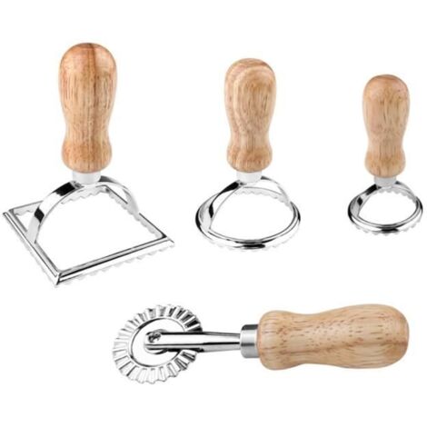 Lot de 4 Emporte Piece Ravioli, Moule a Ravioli, Accessoires de Cuisine pour Emporte Pièce, Ustensiles pour Pâtes avec en Bois (1/4)