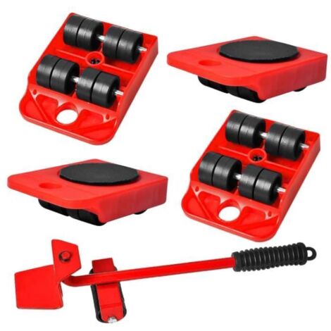 Outil de Déplacement de Meubles - 5Pièces - Roulettes à 360 Degrés - Charge Max 150kg - Plastique Rouge (1/4)