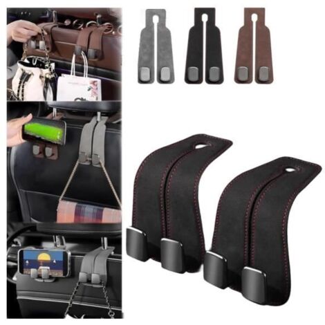 Lot de 2 crochets doubles pour dossier de siège de voiture en cuir, crochets doubles et support de téléphone portable, (1/4)