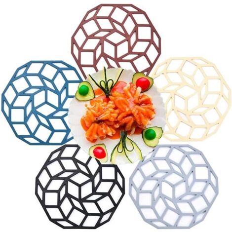 Sous-verres,5 Pcs Dessous de Plat Silicone Antidérapant,Isotherme Souple Durable Antidérapant Coussinets,Dessous de Plat Design (1/4)