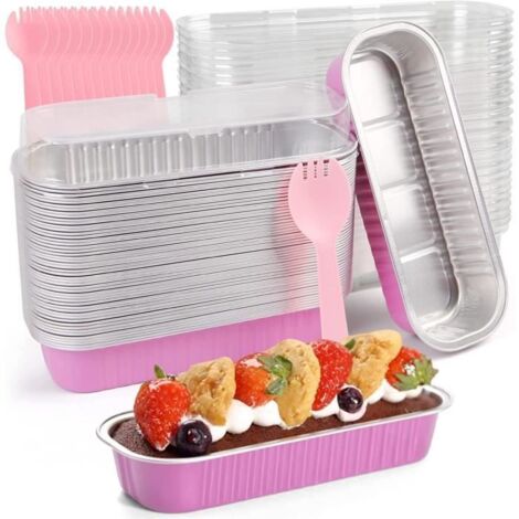 Barquettes Aluminium, 50 Pièces Plateaux Jetables Aluminium avec Couvercles Plateau de Bac d'égouttement pour Barbecue la Cuisson (1/4)