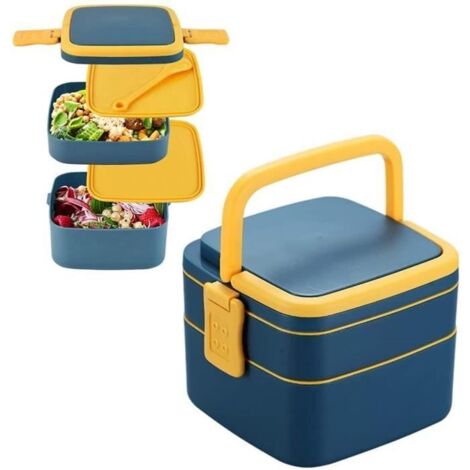 Boîte à bento - Lunch Box Bleu - Double couche - Étanche - Compatible micro-ondes (1/4)