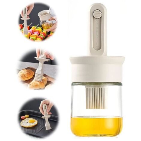 Pinceau Cuisine,Brosse d'huile en Silicone Rétractable,Bouteille d'huile,Distributeur d'Huile d'Olive en Verre,pour Pâtisserie,Grill (1/4)