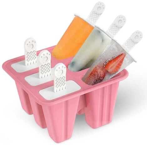 Moule à crème glacée,Moules à Glaçons Popsicle,Home 6 Pcs Silicone Réutilisable pour Crème Glacée Ice Lolly Molds Artisanal ,Rose (1/4)