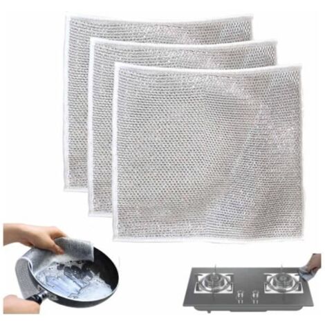 3pcs Chiffons à Vaisselle Polyvalents en Fil de Fer Anti-Rayures, pour humides et secs,frottent et nettoient la Vaisselle,Les éviers (1/4)