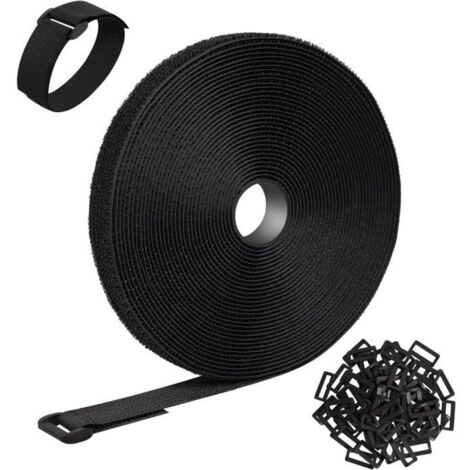 Sangles de Câble Réglables de 10m x 2cm avec 70 boucles, longueur de coupe libre, Adhésif extra fort, Sangle Scratch refermable (1/4)