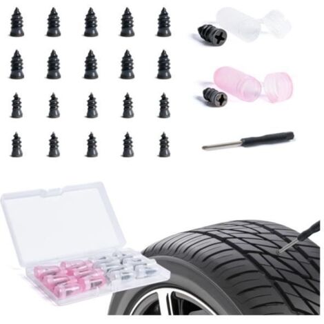 20 Pièces Clous en Caoutchouc pour Réparation de Pneu, Kit Anti-crevaison pour Voiture, Outil de Réparation avec Tournevis sous (1/4)