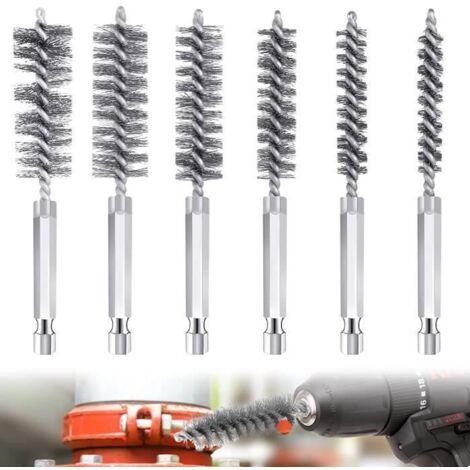 Lot de 6 brosses cylindriques en acier inoxydable pour chaudière - Diamètres 8 à 19 mm (1/4)