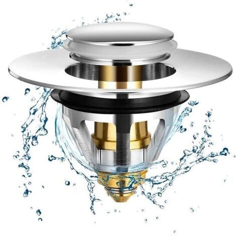 Bonde de Lavabo Pop-Up en Acier Inoxydable et Laiton pour Trous de 1,33" à 1,4" - Universel et Anti-Bloqué (1/4)