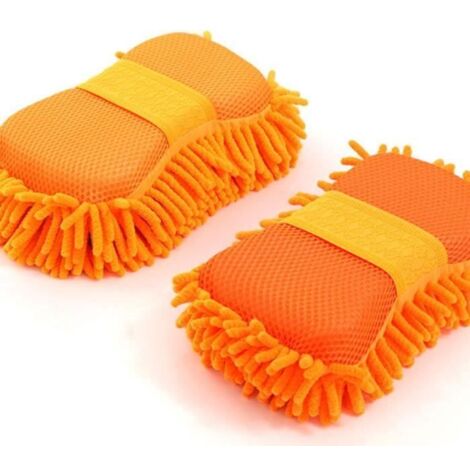 orange -Grande éponge de lavage de voiture,en velours de corail,bloc de nettoyage,Chenille,non pelucheux,anti rayures,gant Ult (1/4)