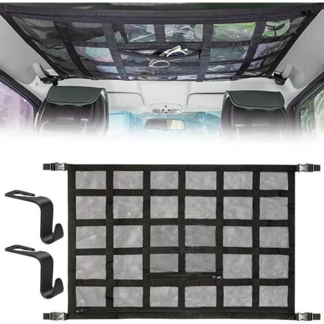 Filet de Rangement pour Toit Voiture,90X65CM Filet de Rangement Filet de Bagage de Voiture Réglable,Filet Élastique Intérieur (1/4)