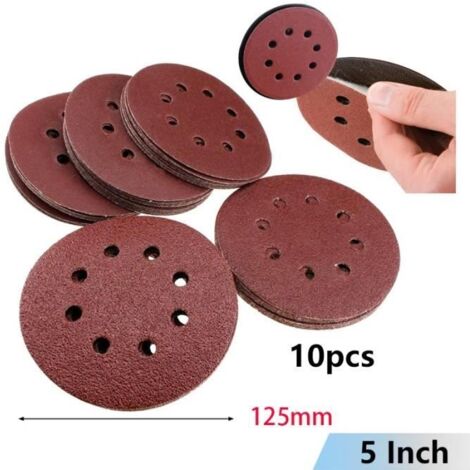 10Pcs Papier de Verre Ponçage Polissage Disque Pad 125mm 8 Trou Grit 150 (1/4)