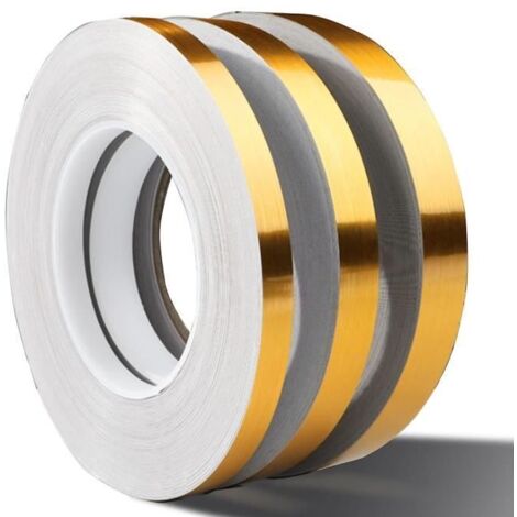 Rouleau Adhésif Décoratif - Non spécifié - 50m x 10mm - PVC Imperméable - Pack de 3 - Couleur Or (1/4)