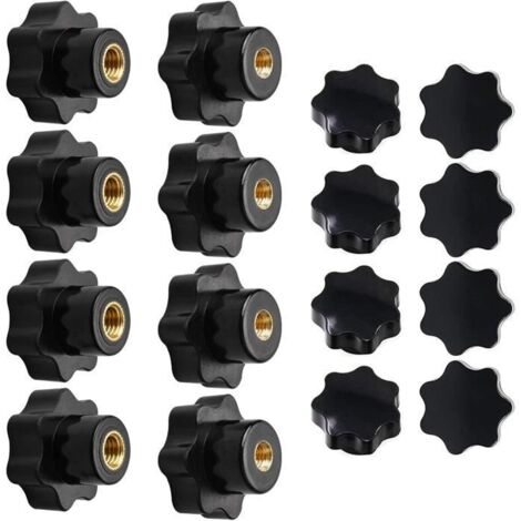Bouton de serrage en plastique noir en forme d'étoile M6 M8 pour machine-outil - Lot de 16 - Facile à installer (1/4)