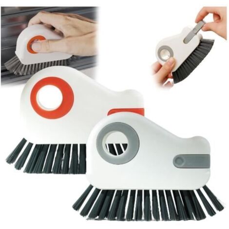 Lot de 2 brosses de nettoyage 2 en 1 pour rail de fenêtre, brosse de nettoyage multifonction à poils durs avec grattoir caché - sh (1/4)