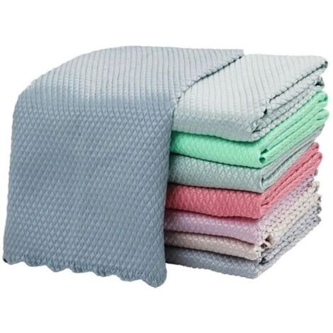 Lot de 10 Chiffons de Nettoyage et Polissage en Microfibre Non Pelucheux à Motif écailles, (Couleur aléatoire) (30 x 40 cm). (1/4)