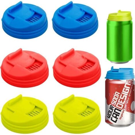 6 Pièces Couvercle Canette Soda, 5.8cm Couvercles pour Boîtes de Soda, Canettes De Soda Réutilisables Couvercles (Rouge Bleu Jaune) (1/4)