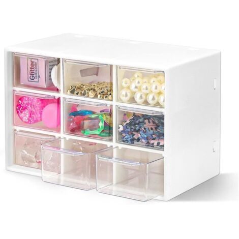 Organiseur 9 Compartiments, Mini Tour de Rangement à Tiroirs, Organiseur de Bureau Empilable avec Tiroir de Rangement pour Bureau (1/4)