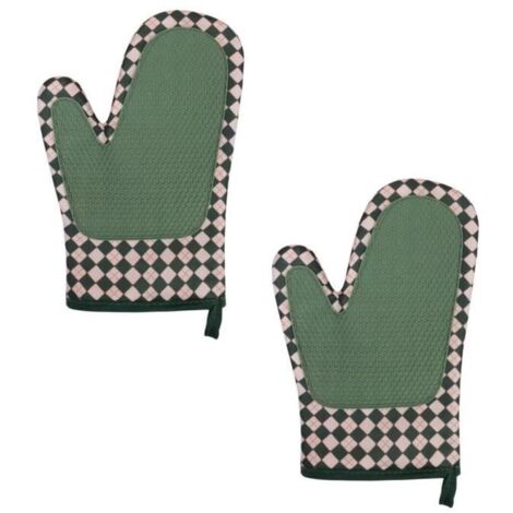Gants de four - Coton - Antidérapants - Résistants à la chaleur - 26x17 cm - Vert (1/4)