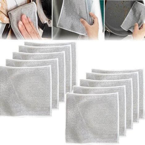 Chiffons à Vaisselle en Fil de Fer Polyvalents pour humides et secs, Chiffons à Vaisselle en Fil de récurage Polyvalents , (10PC) (1/4)