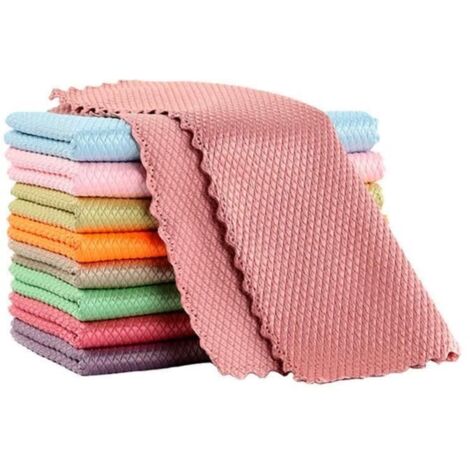 de Microfibre Chiffons Nettoyage 10 Chiffon Nettoyer en Ecailles de Poisson 25x25cm, Serviette Réutilisable Ecologique pour le (1/4)