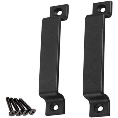 Poignée de porte - Poignée de Poignée de Porte de Grange - Aluminium et Acier - Noir - 16.5x2.5cm - 2 pièces (1/4)