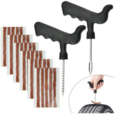 Mèche Réparation Pneu en Caoutchouc Naturel Mèche Pneu Voiture 6MM10CM Kit Réparation Pneu Moto avec 2 Outils de Pose kit (1/4)