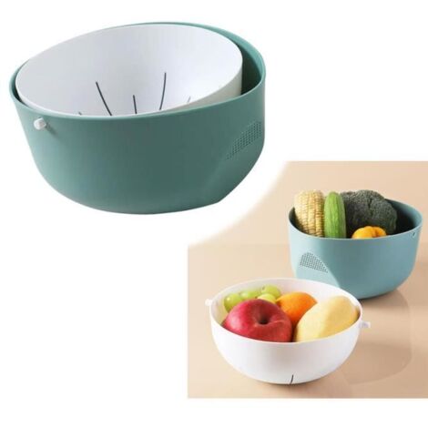 Panier De Vidange,Panier de laver le riz de cuisine rotatif à double couche,Panier en plastique de Lavage de Fruits,pour (1/4)