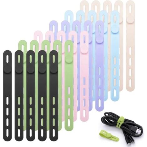 Serre-câble en silicone - 30Pcs - 6 couleurs - Rond - Réutilisable (1/4)
