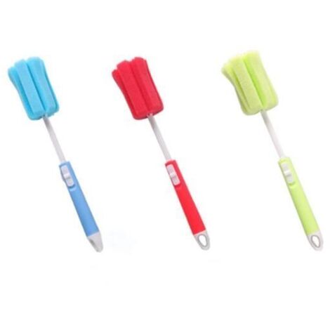 Brosses éponge,mousse avec long manche réglable pour nettoyer les biberons, les verres et les tasses (couleur aléatoire) (1/4)