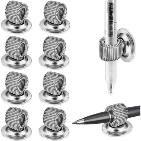 Porte-stylo en Acier au Manganèse - 10pcs - Clip de Porte-Stylo Réglable - Autocollant - Argent (1/4)