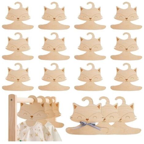 Cintres en bois pour bébé - Lot de 10 - Design renard - Antidérapants - Enfant - Mixte (1/4)