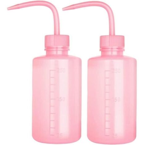 Flacons de lavage en plastique - Rose - Avec goulot étroit et étiquettes de graduation (1/4)