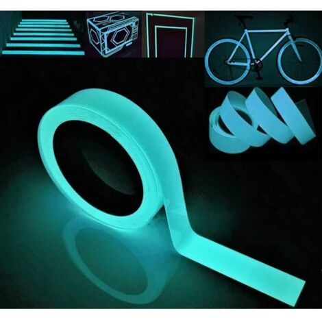 Glow in The Dark Tape, Bleu Ruban Adhésif Autocollant,Fluorescente Nuit Autocollant Panneau de Sortie,Imperméable à l'eau,10m x 2cm (1/4)