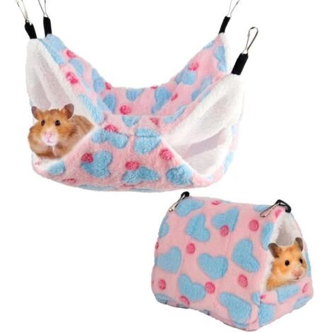 2PCS Hamacs pour Petits Animaux, Double Couche Hamacs en Peluche Doux Chaud, pour Écureuil Hérisson Cachettes Dormir Rat (1/4)