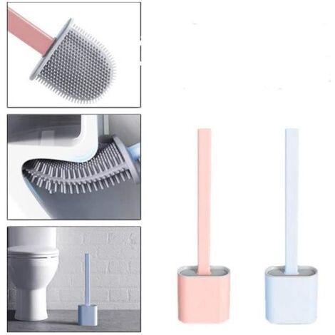 Brosse WC,Brosse de Toilette en Silicone à Tête Plate,avec Poignée Longue Antidérapante,pour Toilette De Salle De Bain-2pcs (1/4)