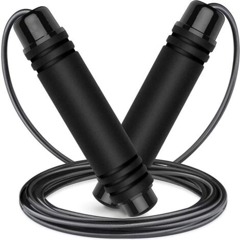 Corde à sauter en fil métallique, corde à sauter à vitesse réglable pour enfants et adultes, poignée en mousse antidérapante - Noir (1/4)