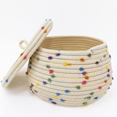 Corbeille en coton tressé,Panier de présentation de Pâques,Panier tressé avec couvercle pour plantes,accessoires de chambre d'enfant