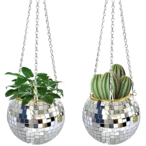Lot de 2 pots de fleurs - Boule disco - Diamètre 10 cm - Intérieur et extérieur (1/4)