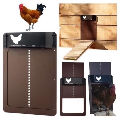 Porte de poulailler automatique - Minuterie - Marron - Plastique - 35x24 cm - Étanche (1/4)