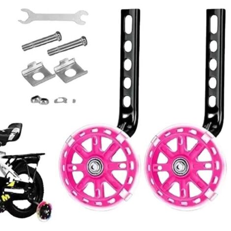 Roue Auxiliaire,Stabilisateur Universel Velo Roues Stabilisatrices Vélo,Roues d'Entraînement Bicyclette, (Rose) (1/4)