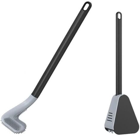 Brosse,Brosse WC de golf, brosse WC et support - Brosse de toilette en silicone avec long manche - Pas de brosse d'angle mort (noir) (1/4)